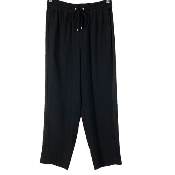 St John Sz Small Pants Black Elastic Tie Waist Tapered Slight Crop Womens Slacks - Picture 1 of 5